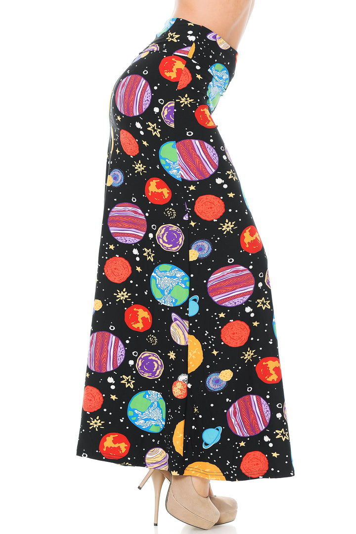Buttery Soft Planets in Space Plus Size Maxi Skirt