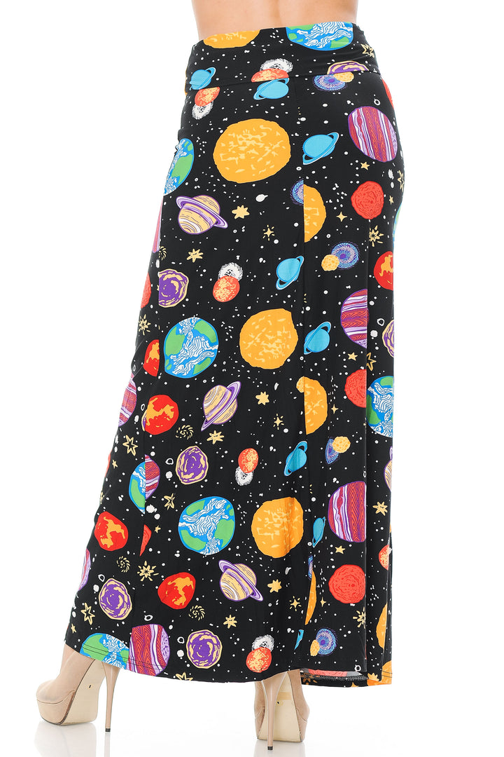 Buttery Soft Planets in Space Plus Size Maxi Skirt