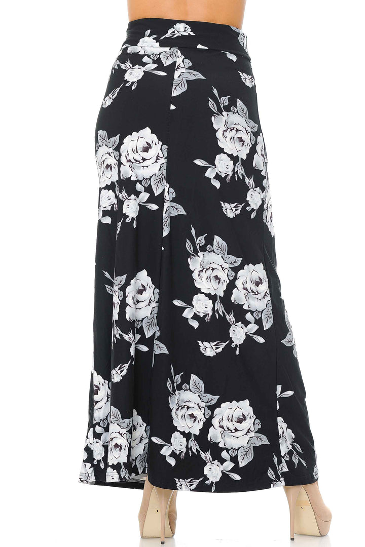 Buttery Soft White Jumbo Rose Plus Size Maxi Skirt