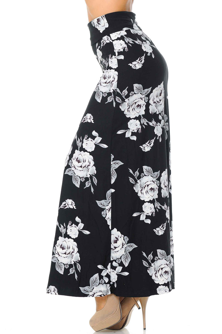 Buttery Soft White Jumbo Rose Plus Size Maxi Skirt