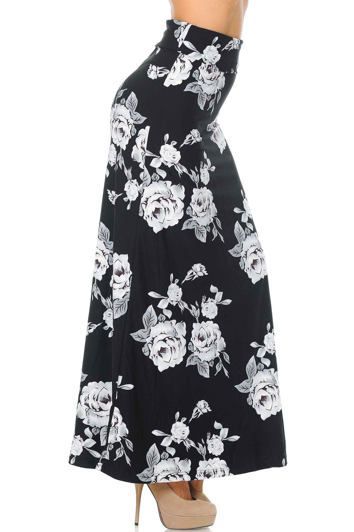 Buttery Soft White Jumbo Rose Plus Size Maxi Skirt
