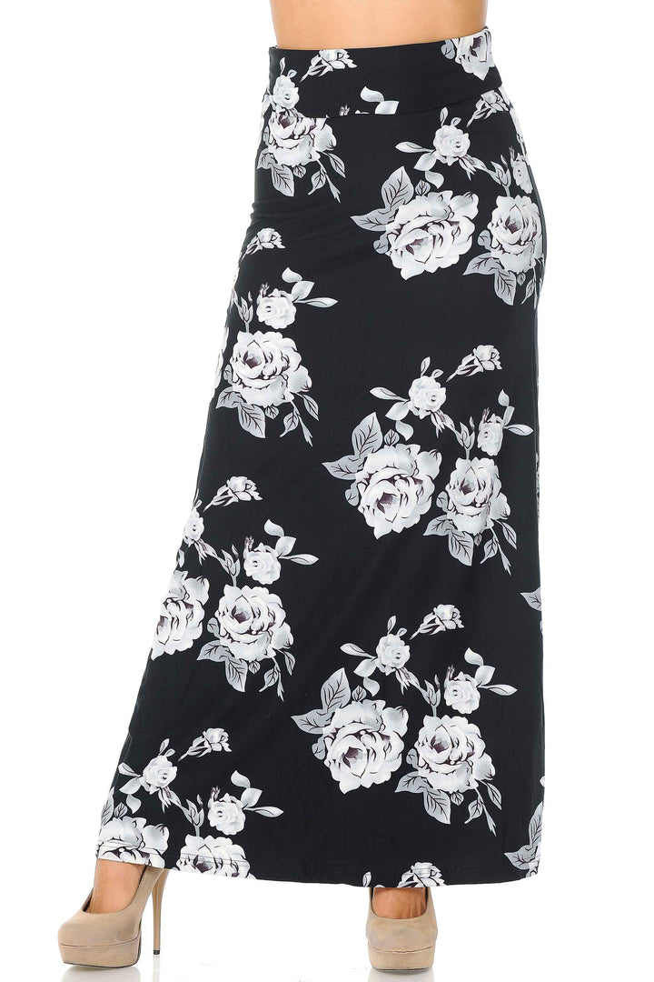 Buttery Soft White Jumbo Rose Plus Size Maxi Skirt
