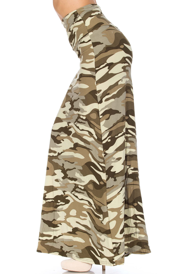 Buttery Soft Light Olive Camouflage Plus Size Maxi Skirt