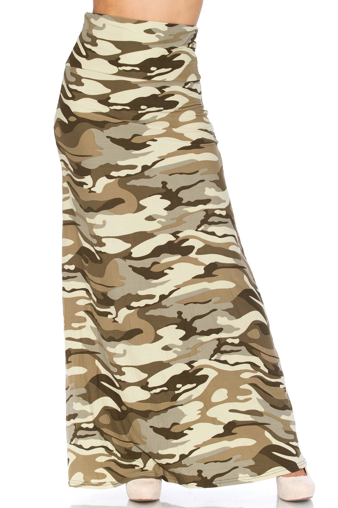 Buttery Soft Light Olive Camouflage Plus Size Maxi Skirt