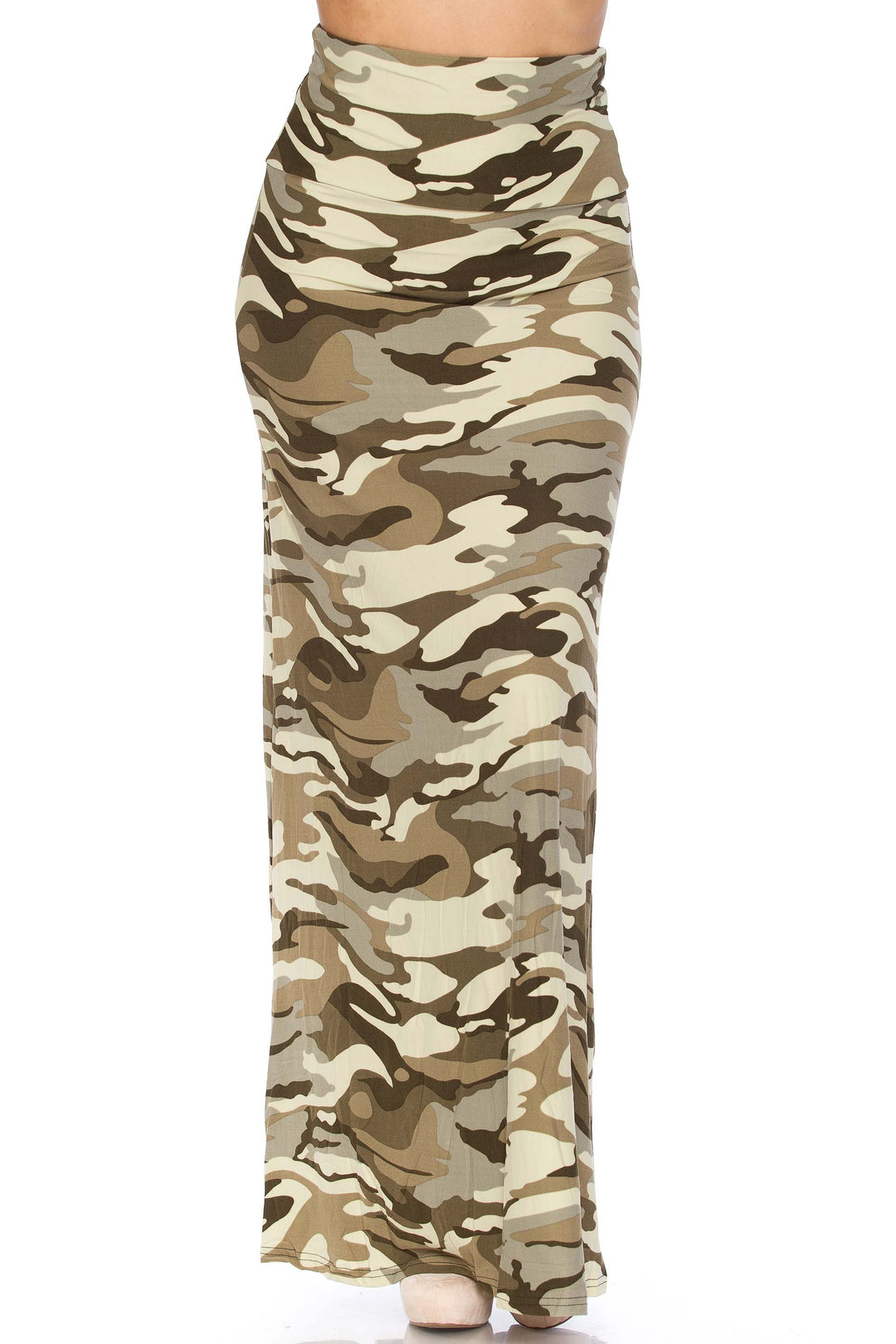 Buttery Soft Light Olive Camouflage Plus Size Maxi Skirt