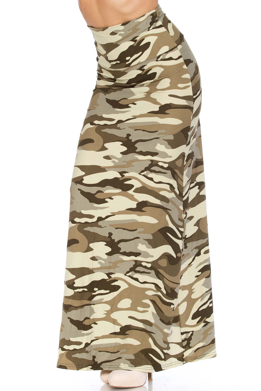 Buttery Soft Light Olive Camouflage Plus Size Maxi Skirt