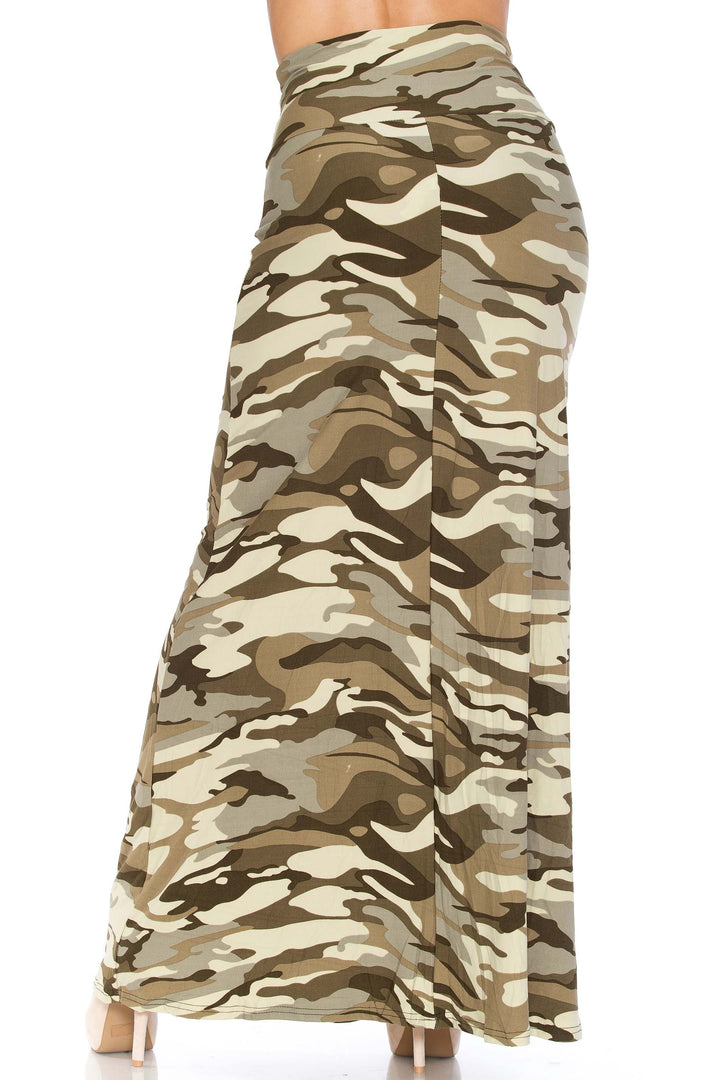 Buttery Soft Light Olive Camouflage Maxi Skirt