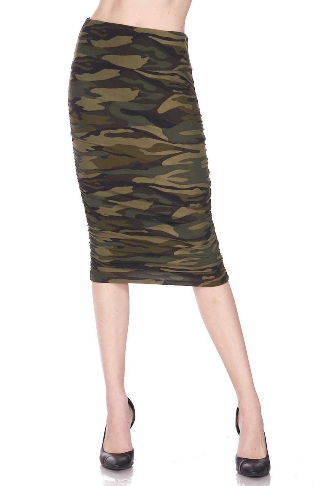Buttery Soft Green Camouflage Pencil Skirt