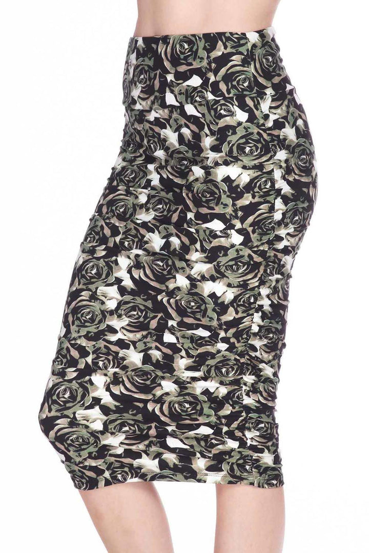 Buttery Soft Olive Rose Pencil Skirt