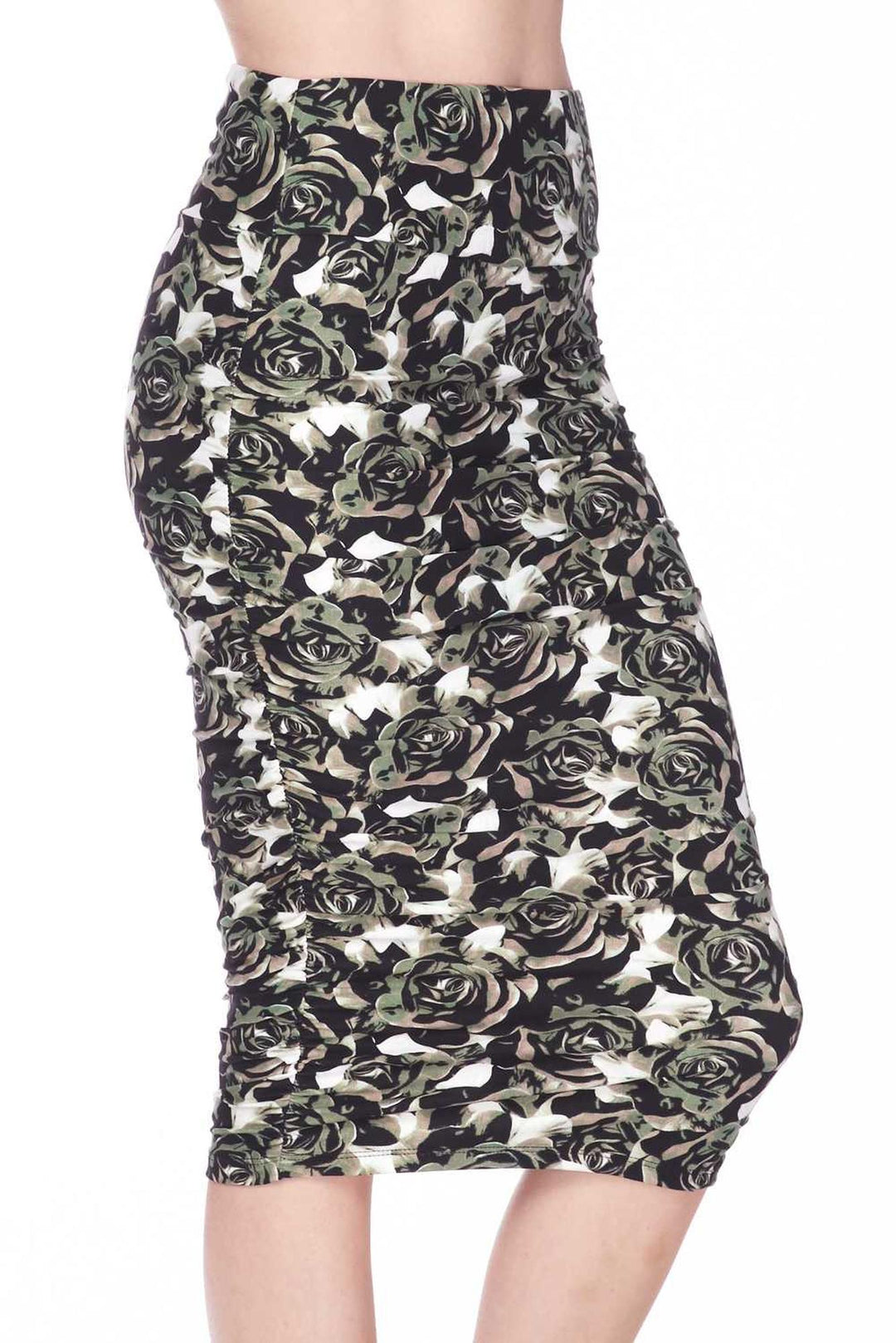 Buttery Soft Olive Rose Pencil Skirt