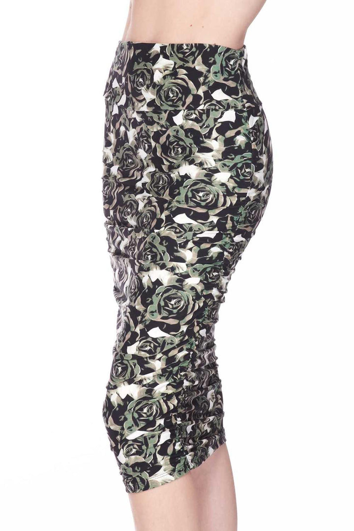 Buttery Soft Olive Rose Pencil Skirt
