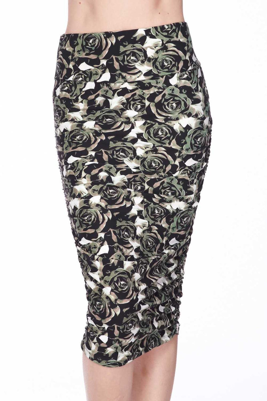 Buttery Soft Olive Rose Pencil Skirt