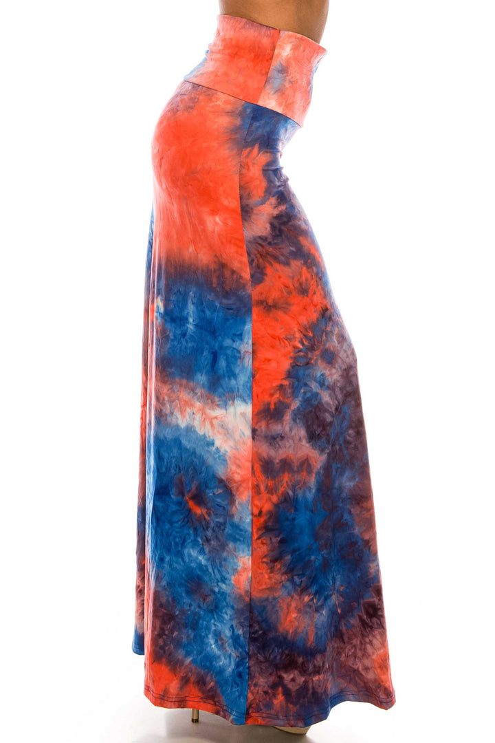 Buttery Soft Red and Blue Tie Dye Maxi Skirt