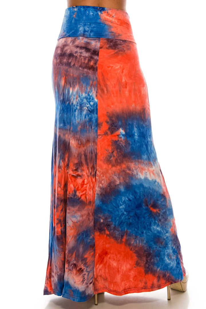 Buttery Soft Red and Blue Tie Dye Maxi Skirt