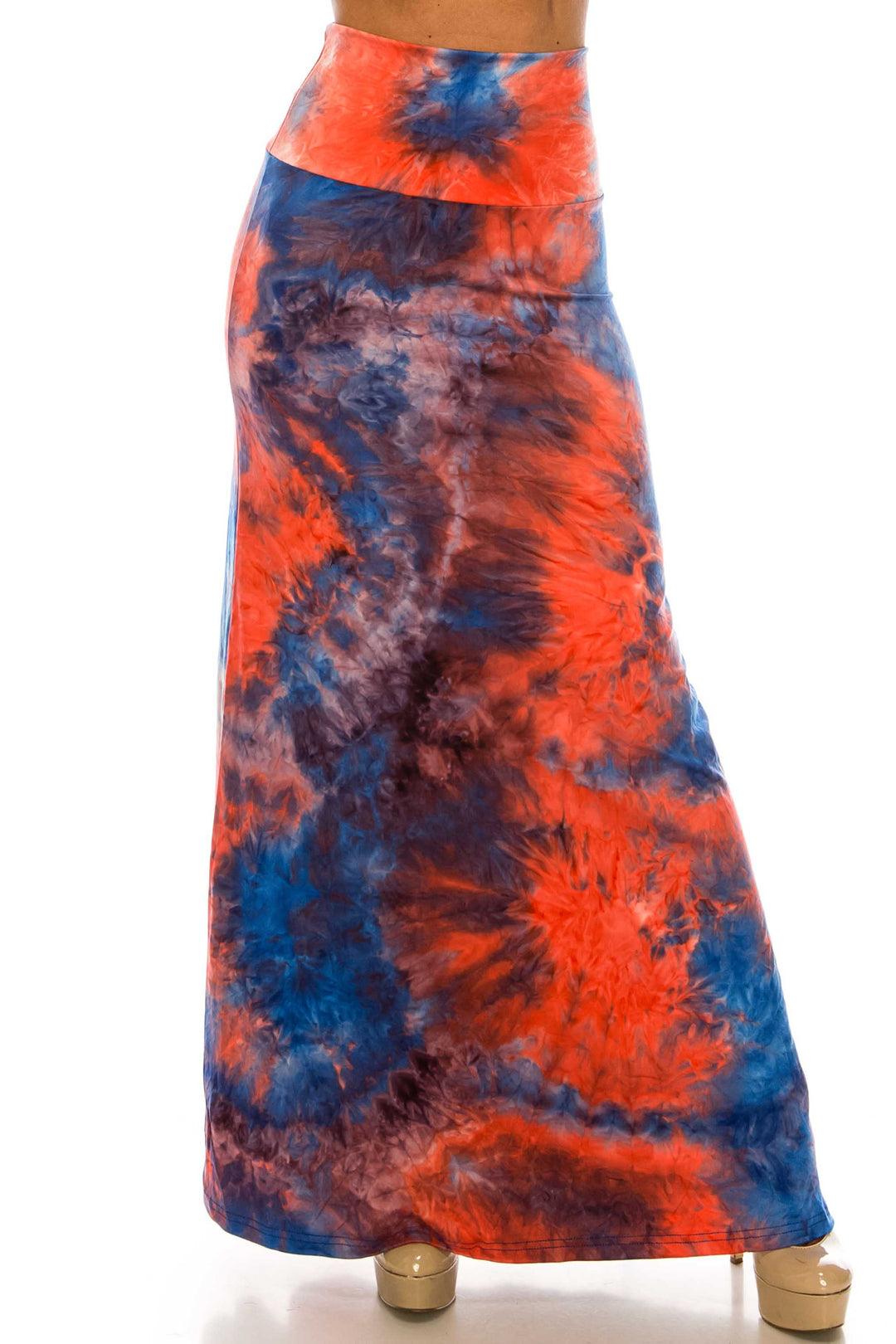 Buttery Soft Red and Blue Tie Dye Maxi Skirt