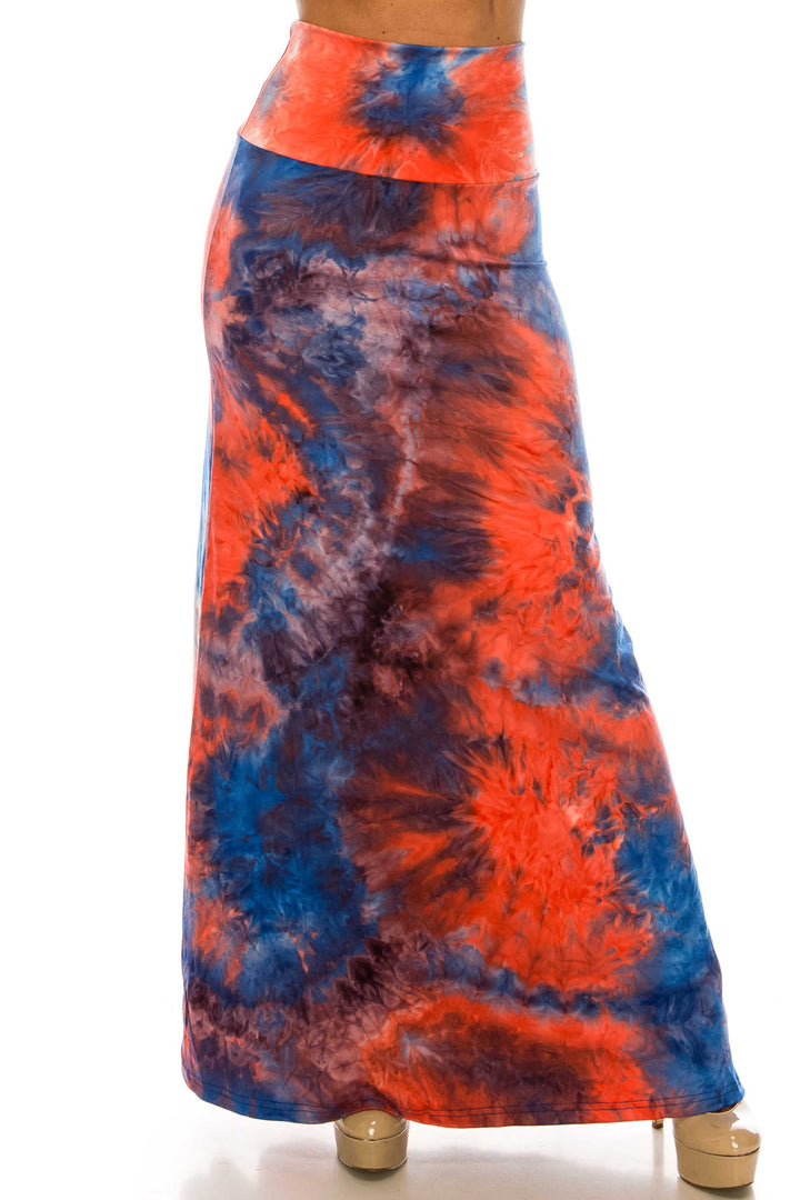 Buttery Soft Red and Blue Tie Dye Maxi Skirt