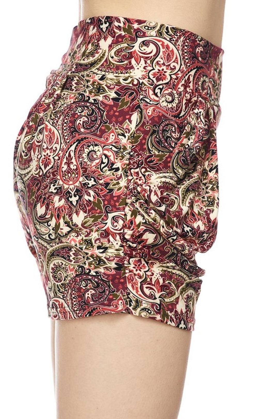 Buttery Soft Elegant Burgundy Paisley Harem Shorts
