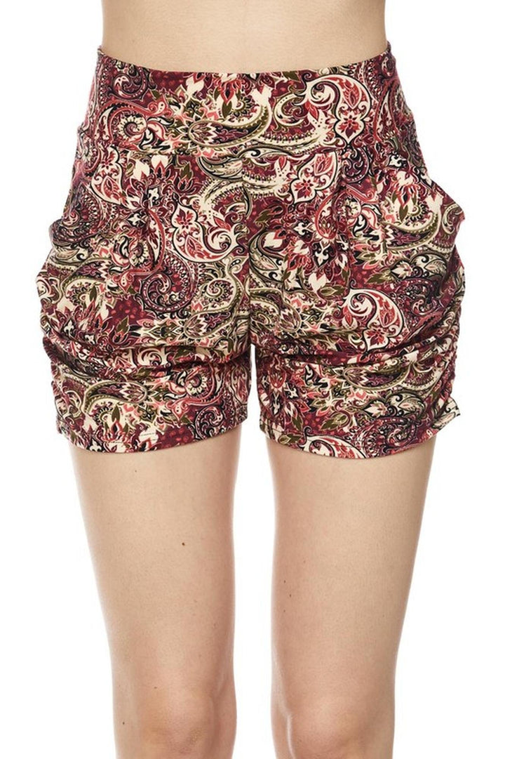 Buttery Soft Elegant Burgundy Paisley Harem Shorts