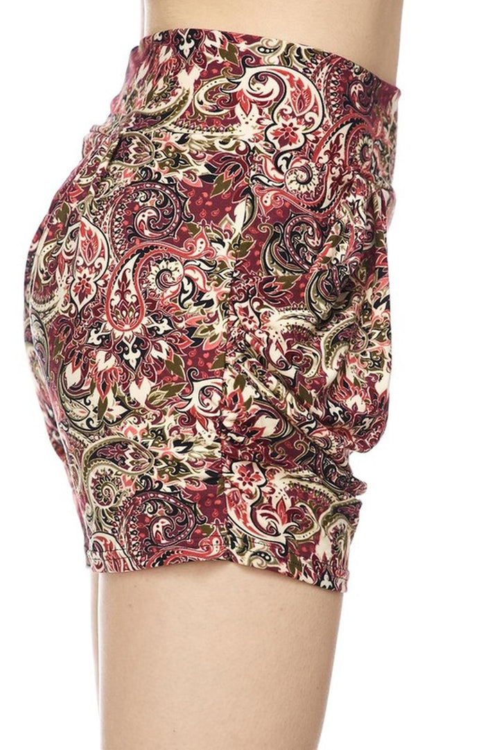 Buttery Soft Elegant Burgundy Paisley Harem Shorts