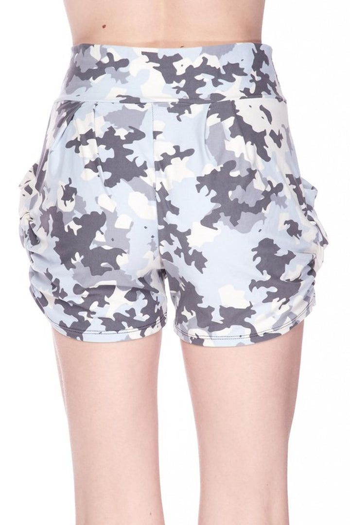 Buttery Soft Light Blue Camouflage Harem Shorts