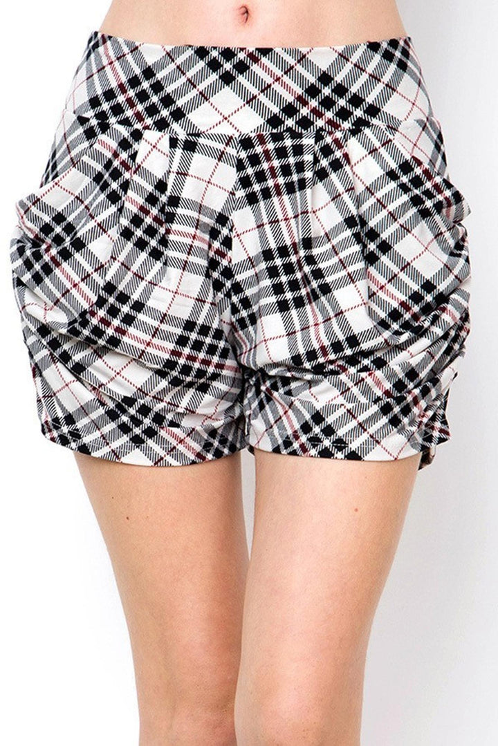 Buttery Soft Contour Angled Plaid Harem Shorts