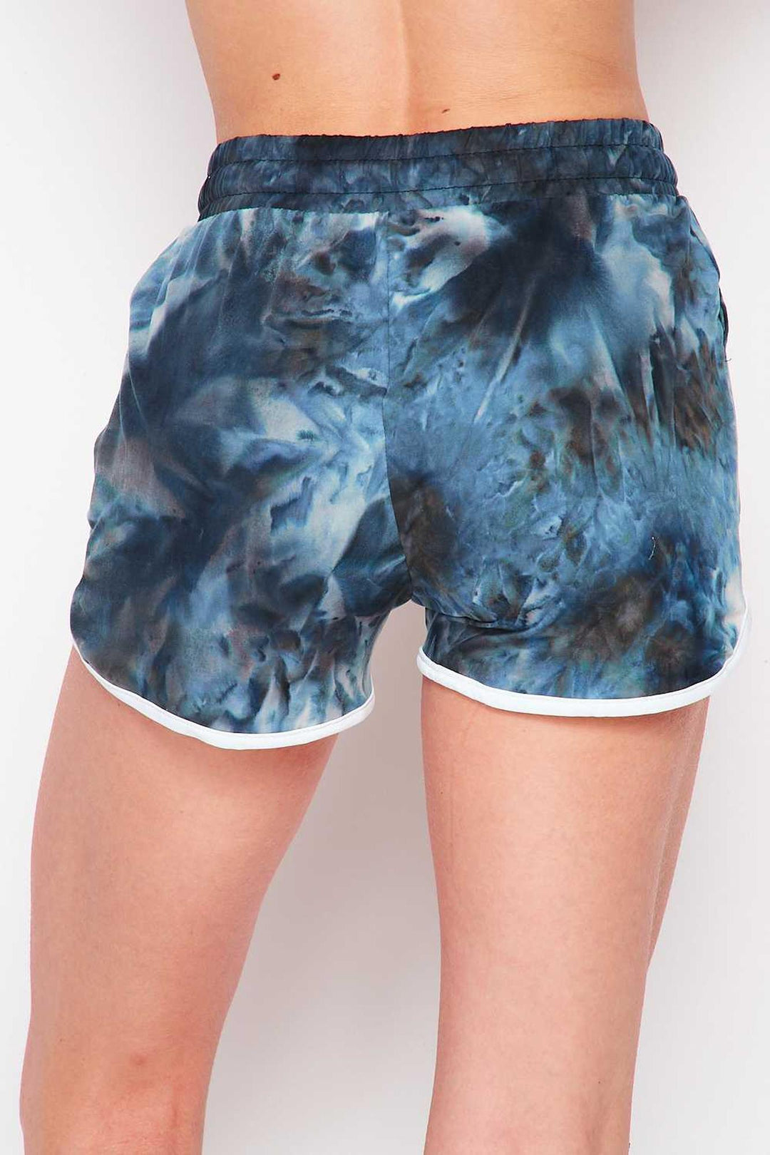 Buttery Soft Navy Tie Dye Drawstring Waist Dolphin Shorts with Pockets