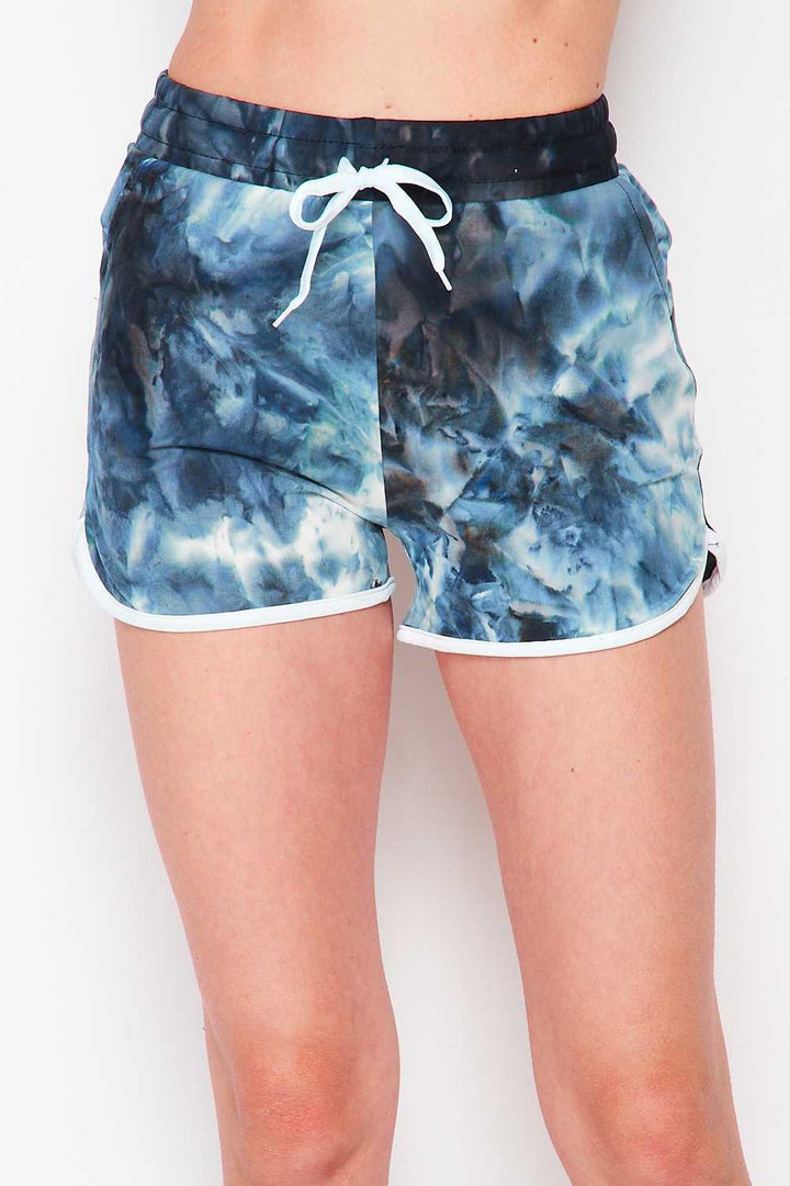 Buttery Soft Navy Tie Dye Drawstring Waist Dolphin Shorts with Pockets