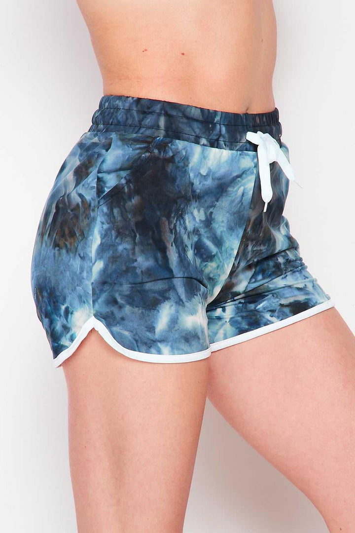 Buttery Soft Navy Tie Dye Drawstring Waist Dolphin Shorts with Pockets