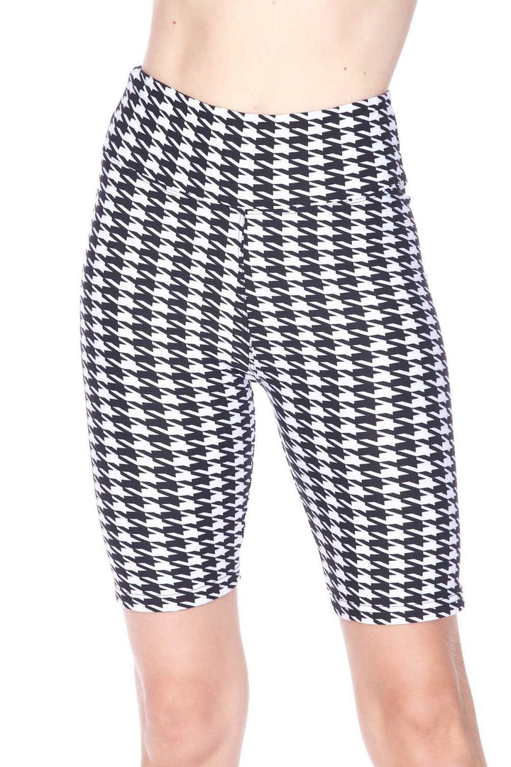 Buttery Soft Houndstooth Biker Shorts - 3 Inch Waist Band
