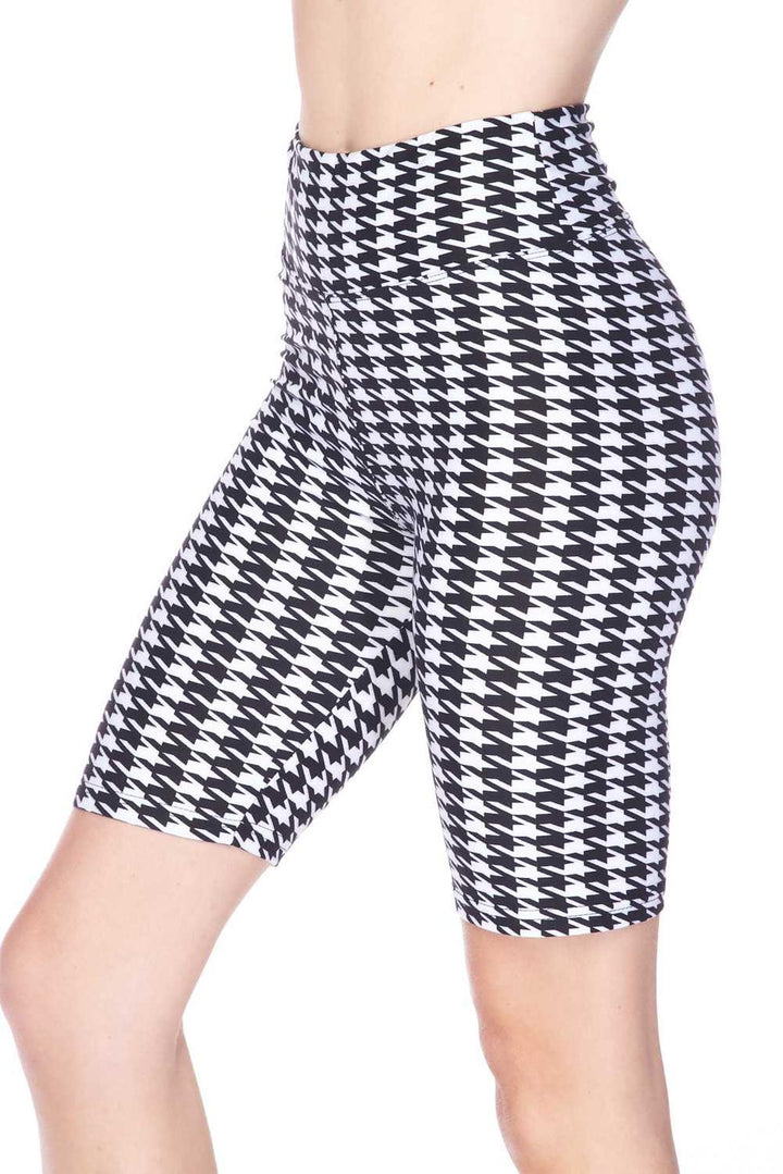 Buttery Soft Houndstooth Biker Shorts - 3 Inch Waist Band