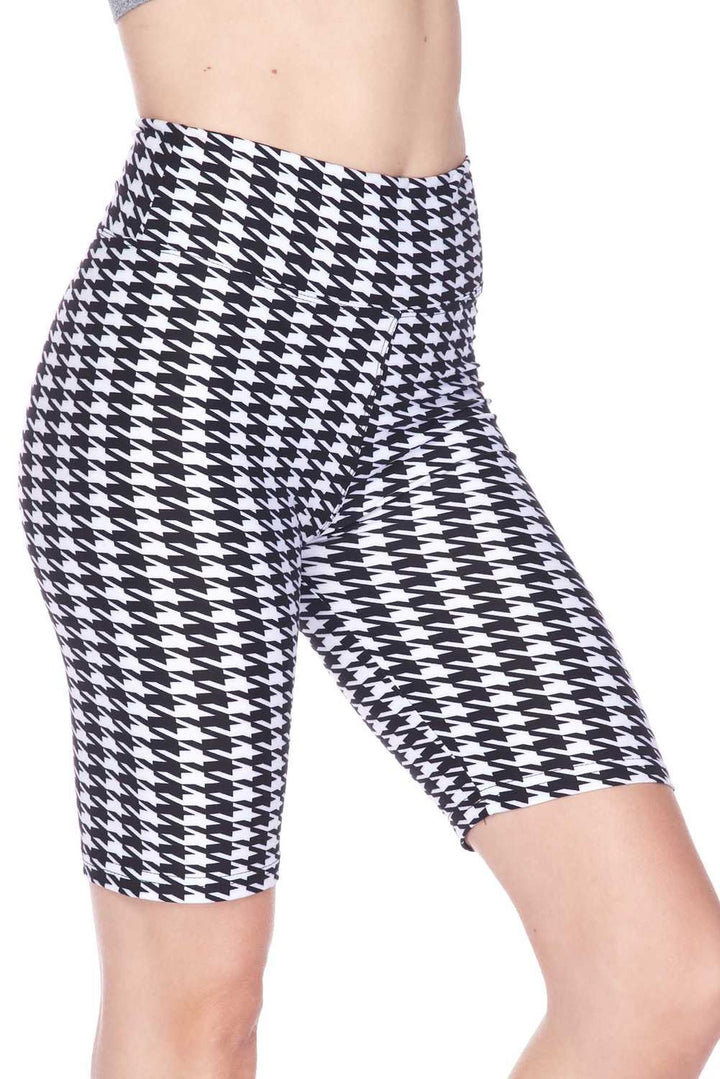 Buttery Soft Houndstooth Biker Shorts - 3 Inch Waist Band