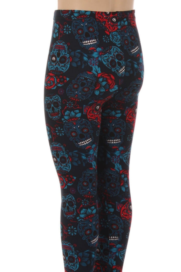 Buttery Soft Blue Sugar Skulls Kids Leggings