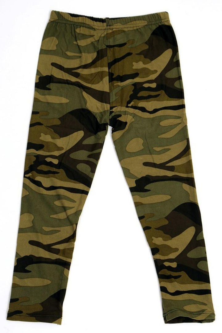 Buttery Soft Green Camouflage Kids Leggings - EEVEE