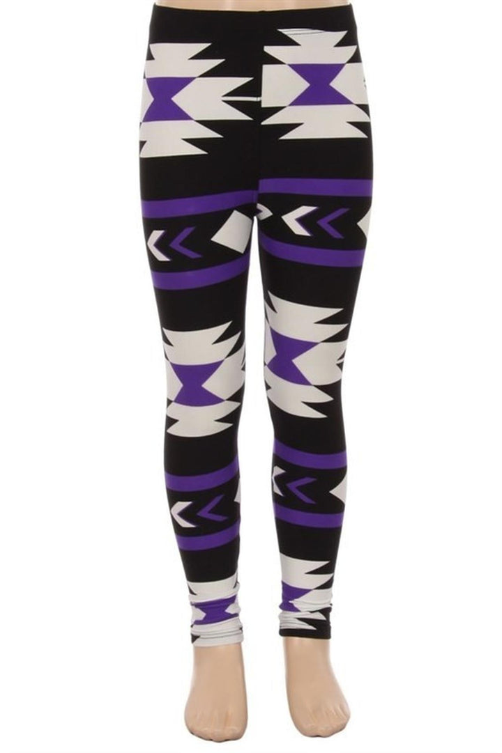 Buttery Soft Purple Azteca Tribal Kids Leggings