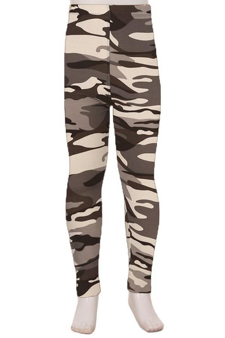 Buttery Soft Charcoal Camouflage Kids Leggings - EEVEE