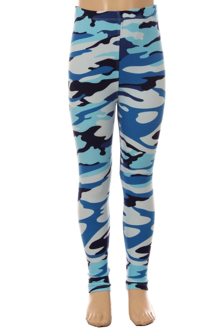 Buttery Soft Blue Camouflage Kids Leggings - EEVEE