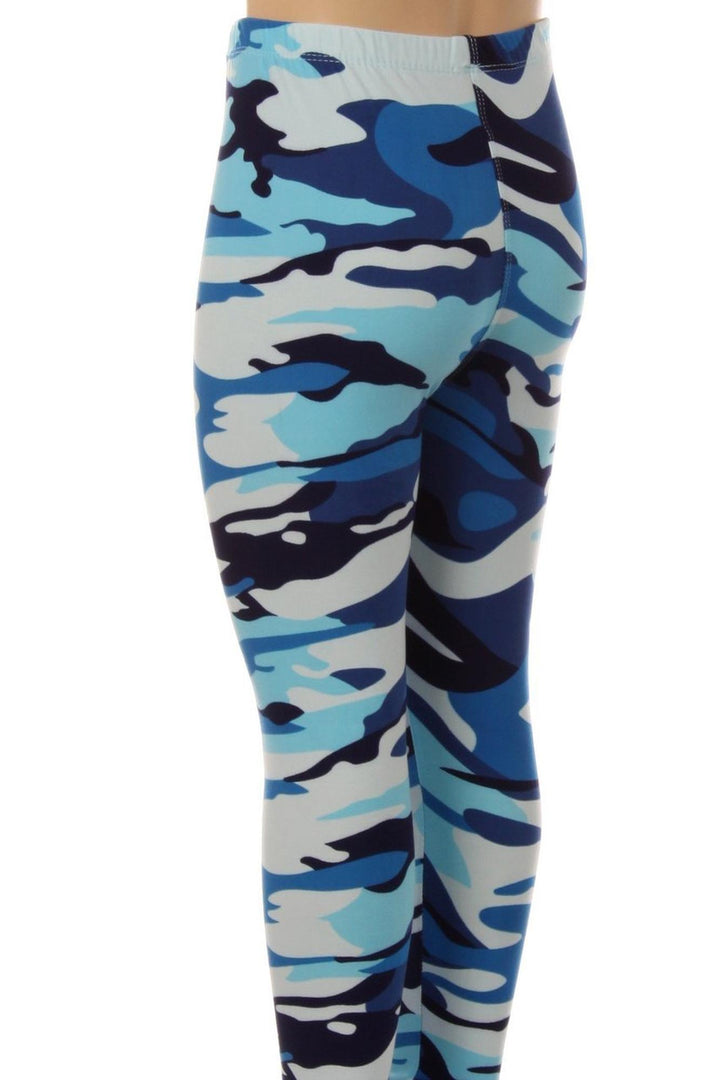 Buttery Soft Blue Camouflage Kids Leggings - EEVEE