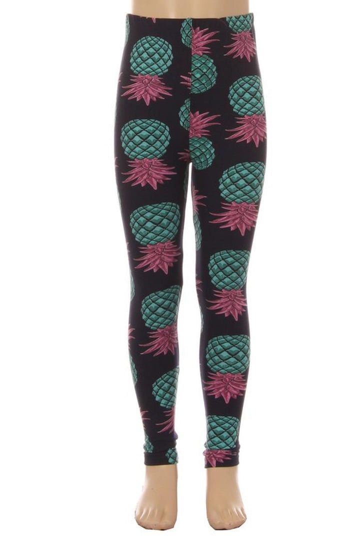 Buttery Soft Teal Pineapple Kids Leggings - EEVEE