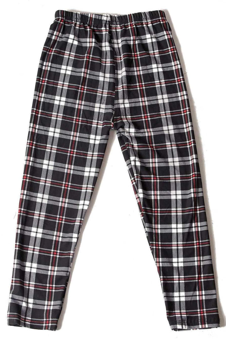 Buttery Soft Burgundy Stripes Plaid Kids Leggings
