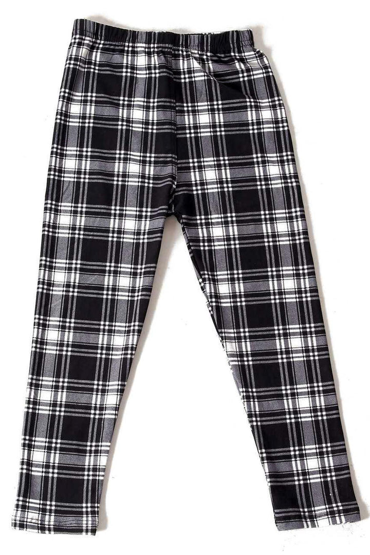 Buttery Soft Monochrome Tartan Plaid Kids Leggings
