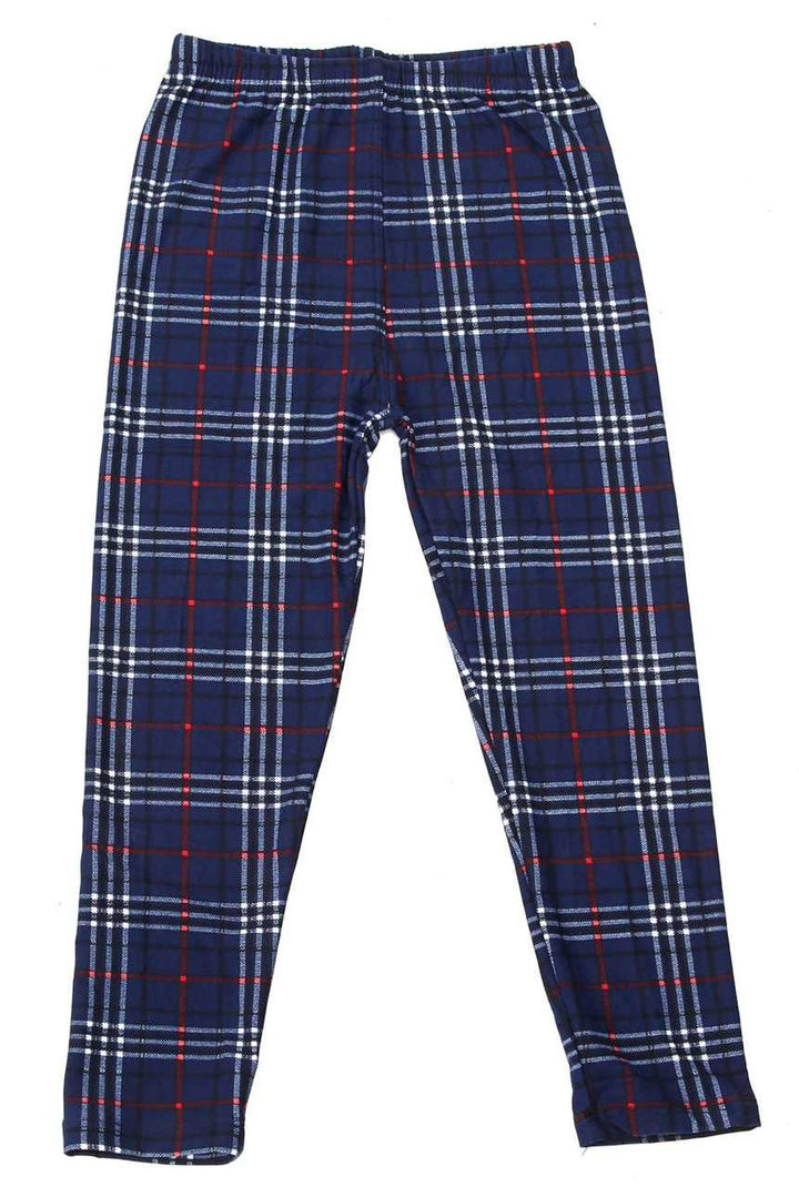 Buttery Soft Navy Blue Plaid Kids Leggings