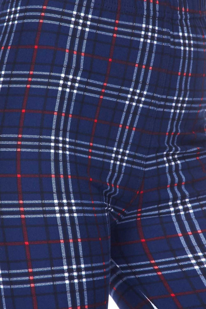 Buttery Soft Navy Blue Plaid Kids Leggings