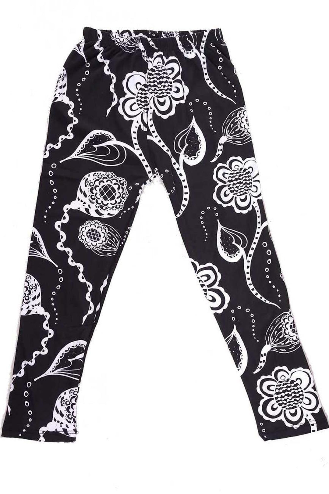 Buttery Soft Black and White Elegant Floral Kids Leggings