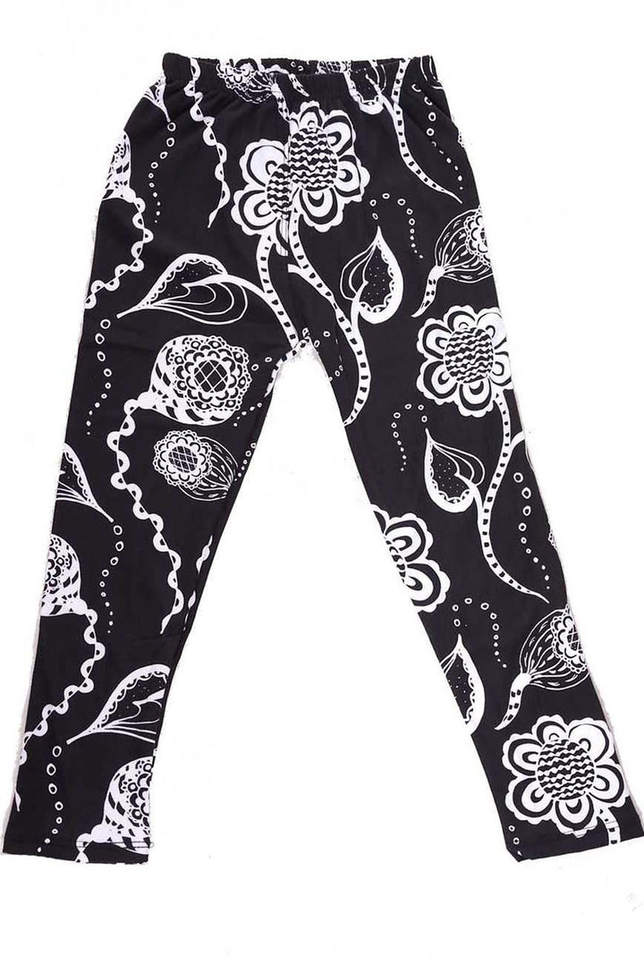 Buttery Soft Black and White Elegant Floral Kids Leggings