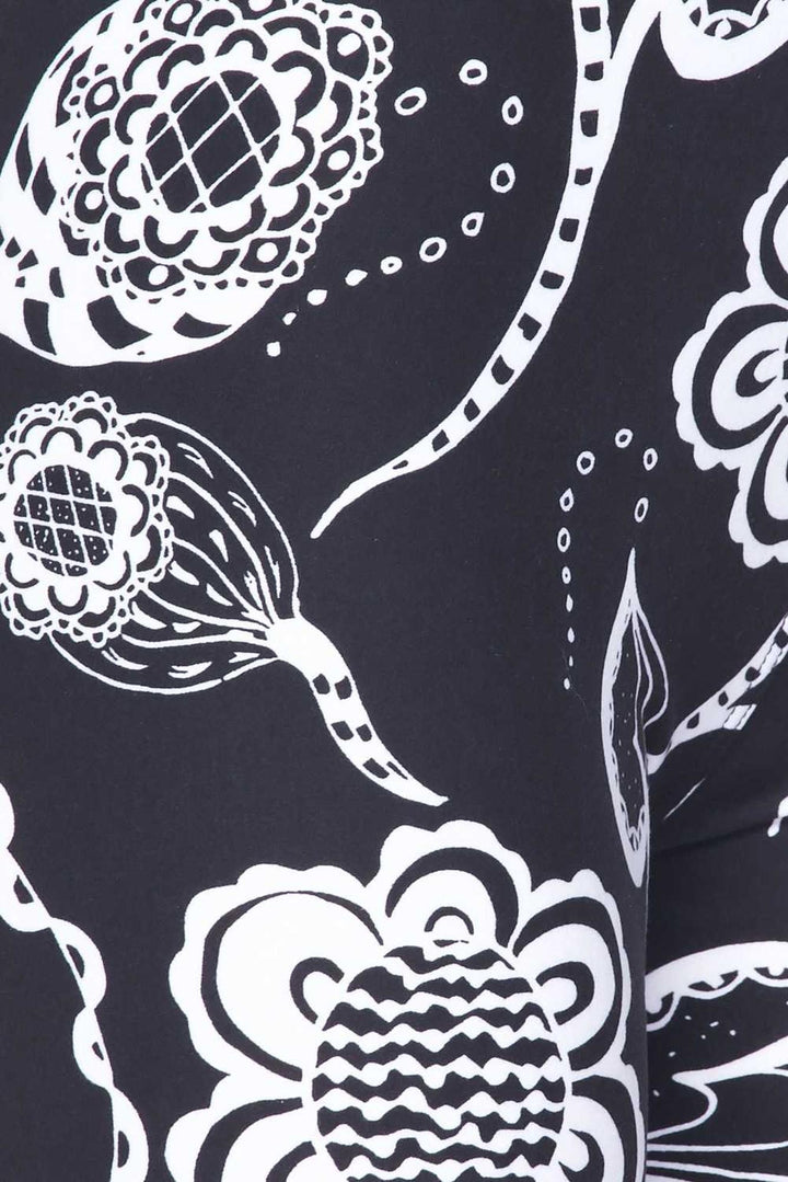 Buttery Soft Black and White Elegant Floral Kids Leggings