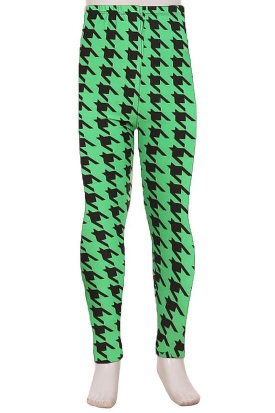 Buttery Soft Green Houndstooth Kids Leggings