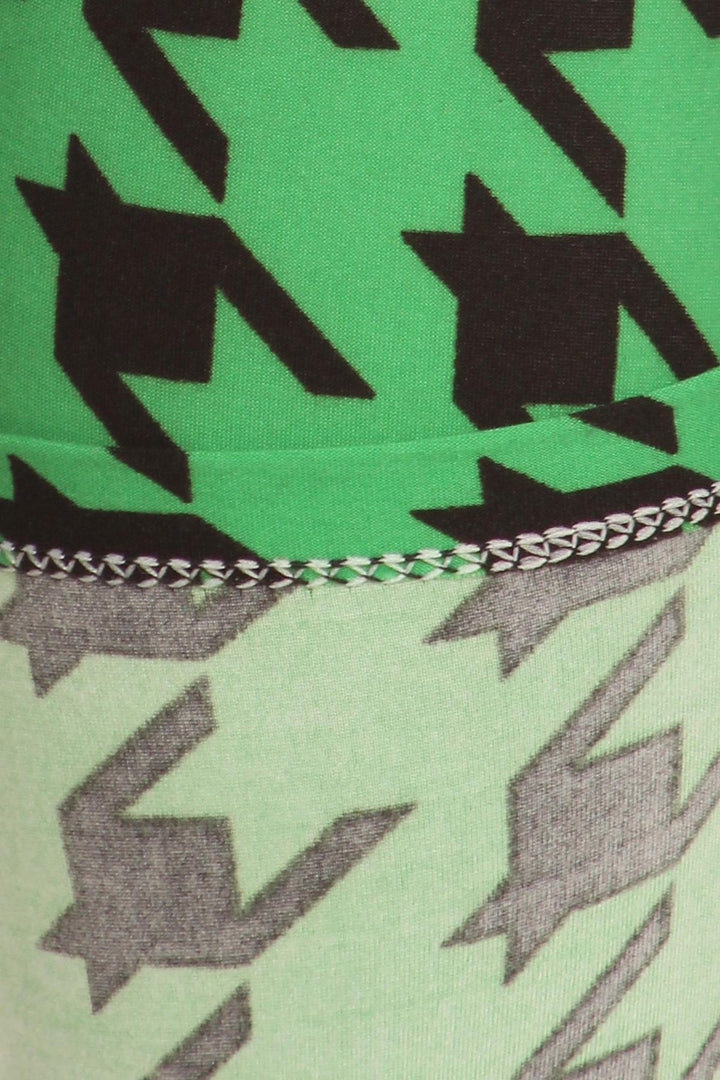 Buttery Soft Green Houndstooth Kids Leggings