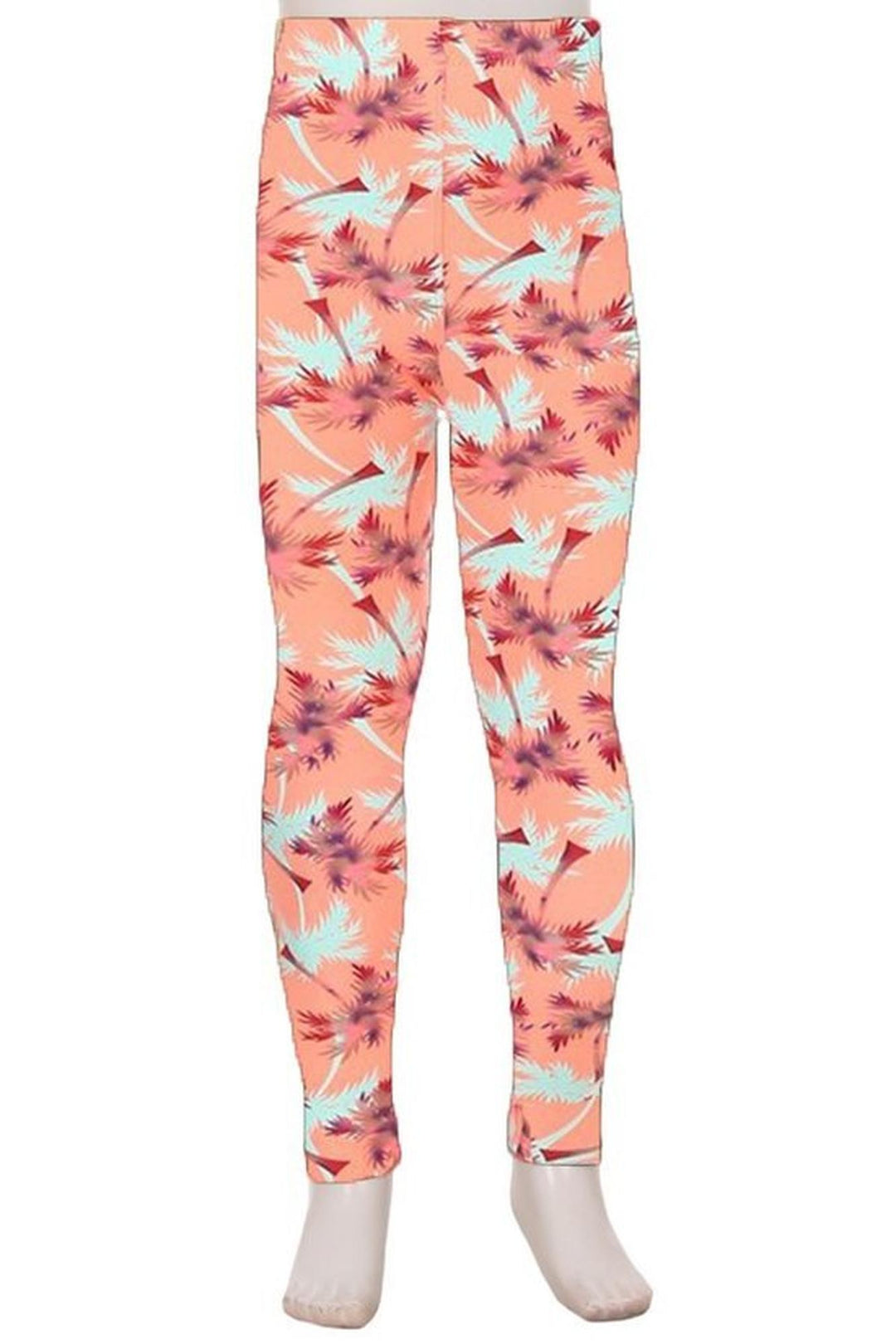 Buttery Soft Peach Palm Trees Kids Leggings