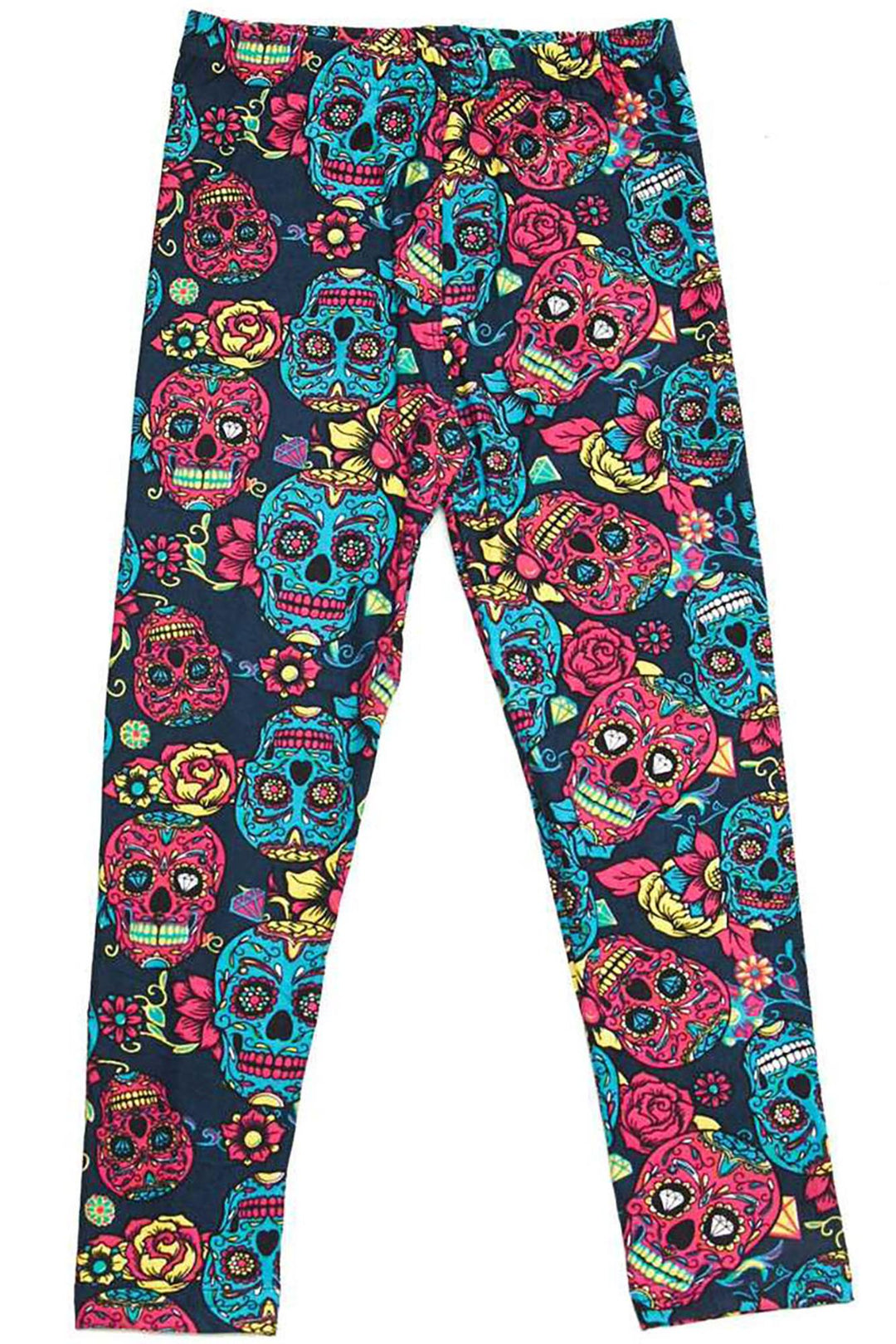 Buttery Soft Red and Blue Sugar Skull Kids Leggings