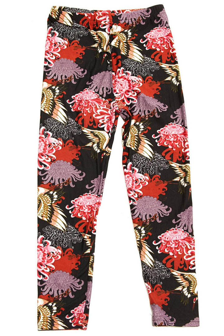Buttery Soft Japanese Cranes and Chrysanthemums Kids Leggings